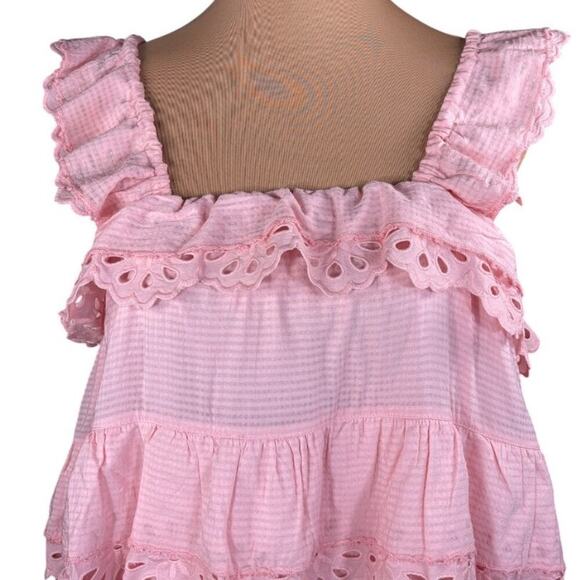 Innika Choo Schiffli Frill Mini Dress 3 US Size 12 Pink Eyelet Lace - Picture 9 of 12